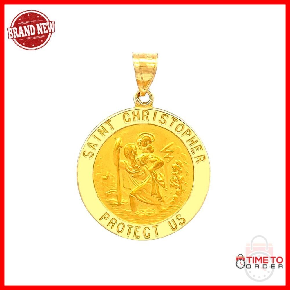 14K Gold Saint Christopher Medal Pendant, Handcrafted USA Heirloom Jewelry